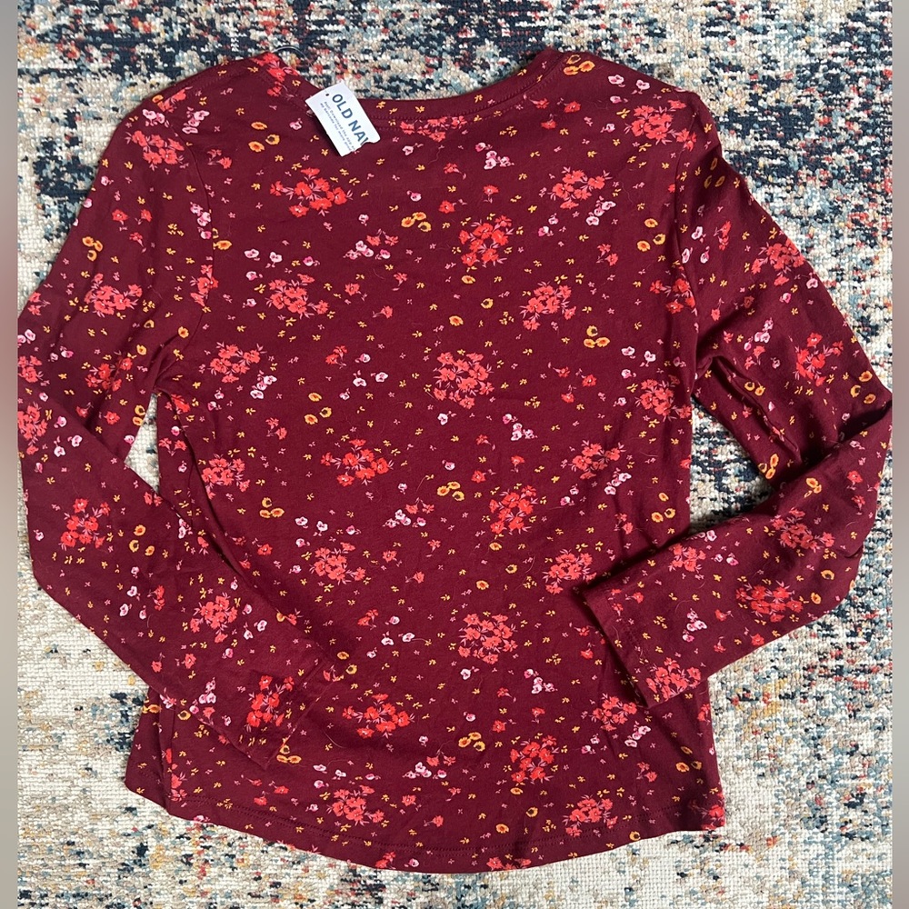 Brand NEW! Girl Old Navy Burgundy Floral Top with Pink and Yellow Accents - Picture 5 of 7
